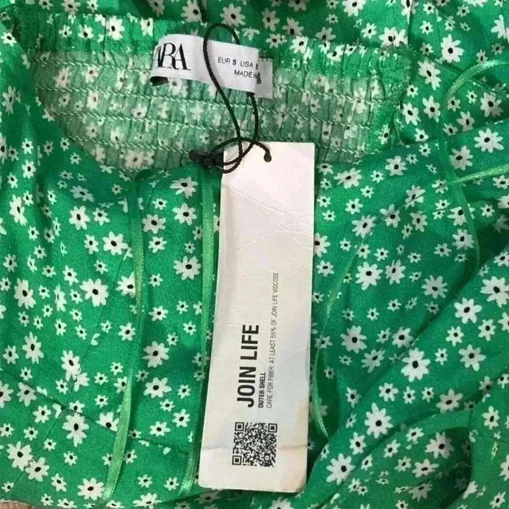 Zara new with tags green and white floral mini sundress in size small - Picture 6 of 8